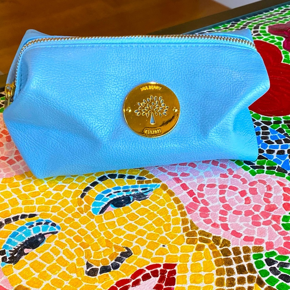 🌸 MULBERRY ENGLAND Blue leather cosmetic make up pouch